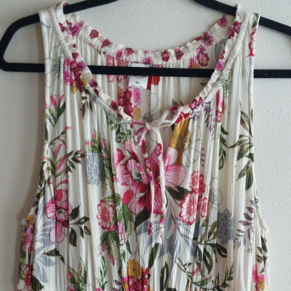 Bila Cream and Pink Tropical Floral Print Sleeveless Tank Midi Sundress - Picture 4 of 7
